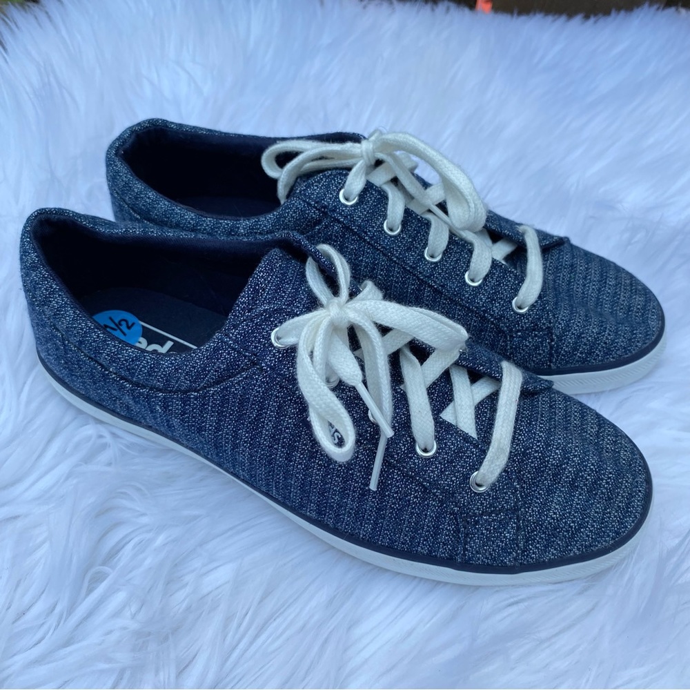 Keds Striped Chambray Lace Up Shoes Sneakers Blue WWF61304 Comfy Boat